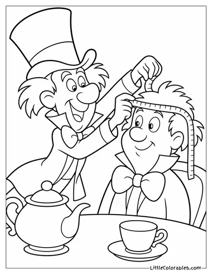 Mad Hatter Measuring A Guest's Head For A Brand New Hat Coloring Page