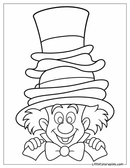 Mad Hatter Peeking Out From Beneath A Stack Of Mismatched Hats Coloring Page