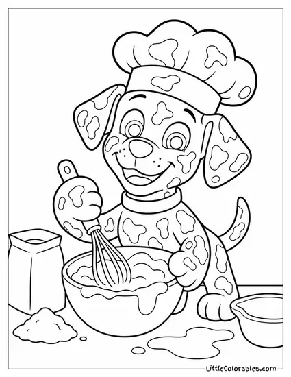 Marshall Baking a Cake With Flour All Over His Dalmatian Spots Coloring Page