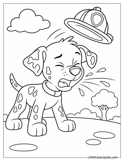 Marshall Sneezing So Hard That His Firefighter Helmet Flies Off Coloring Page