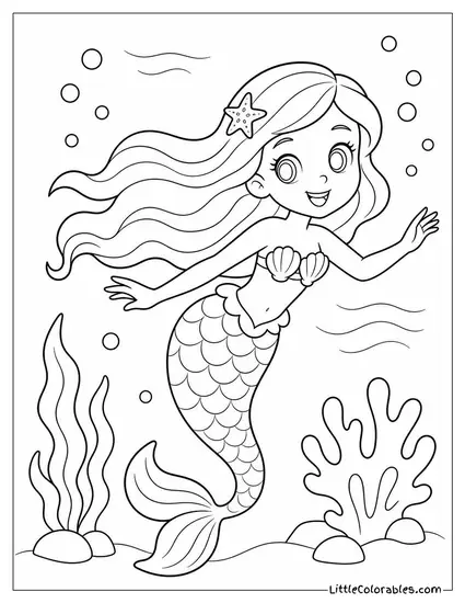 Melody Swimming Freely Through the Open Ocean With Her Tail Gleaming Coloring Page