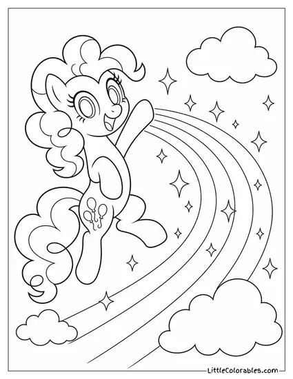 Pinkie Pie Bouncing Beside a Rainbow Trail of Sparkles Coloring Page