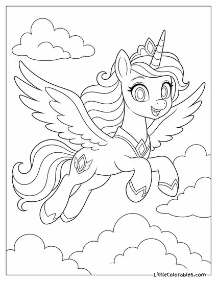 Princess Amberly the Unicorn From My Little Pony Movie Soaring Through Clouds Coloring Page