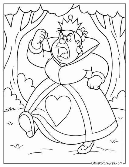 Queen Of Hearts Stomping Through The Tulgey Wood In A Rage Coloring Page