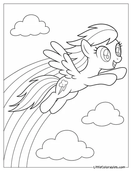 Rainbow Dash Zooming Past With a Trailing Rainbow Streak Coloring Page