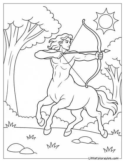 Realistic Centaur Galloping Through a Sunlit Forest Clearing With Bow Drawn Coloring Page