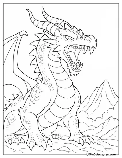 Realistic Dragon Baring Fangs With Smoke Rising From Between Its Teeth Coloring Page