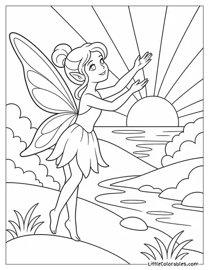 Realistic Fairy With Wings Catching the Light of a Golden Sunset Coloring Page