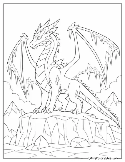 Realistic Ice Dragon With Frost Covered Wings Standing Atop a Glacier Coloring Page