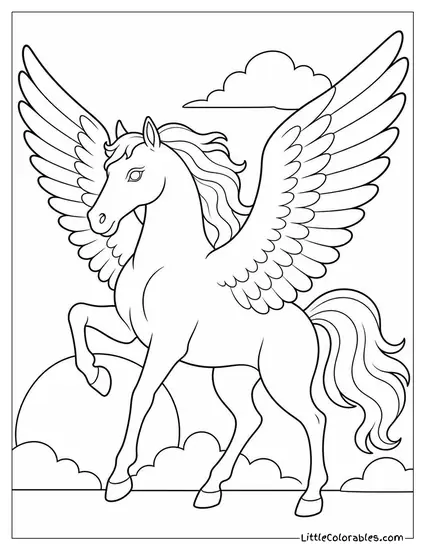 Realistic Pegasus With Feathered Wings Catching Golden Sunset Light Coloring Page
