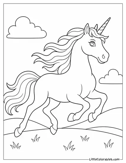 Realistic Unicorn With a Flowing Mane Caught Mid Gallop Coloring Page