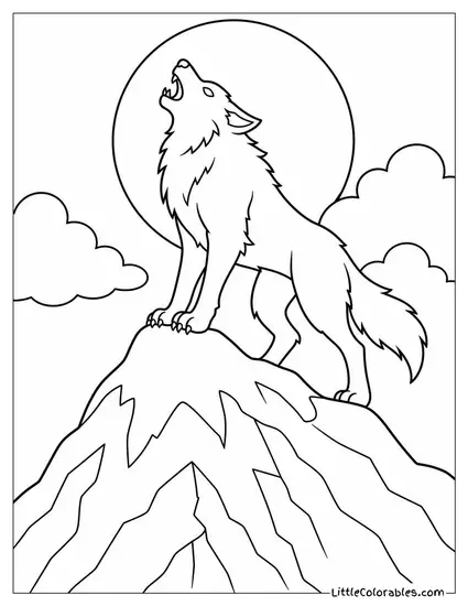 Realistic Werewolf Howling Atop a Snow Covered Mountain Peak Coloring Page