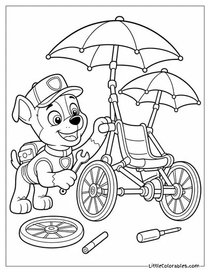 Rocky Inventing a Flying Contraption From Old Umbrellas and Bike Wheels Coloring Page