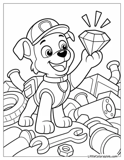 Rocky Looking Thrilled as He Finds a Rare Treasure in a Giant Junk Pile Coloring Page