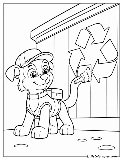 Rocky Painting a Recycling Mural on a Warehouse Wall With His Tail as a Brush Coloring Page