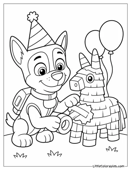 Rocky Wearing a Party Hat and Fixing a Broken Piñata With Duct Tape Coloring Page
