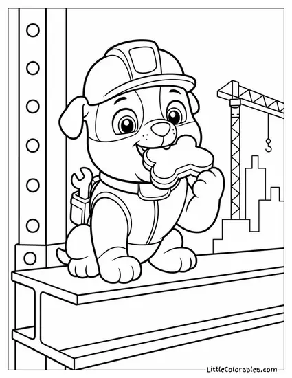 Rubble Munching a Bone Shaped Sandwich During Lunch Break on a Steel Beam Coloring Page