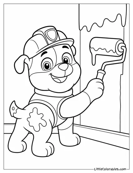 Rubble Painting a Wall With a Roller and Getting Paint on His Tail Coloring Page
