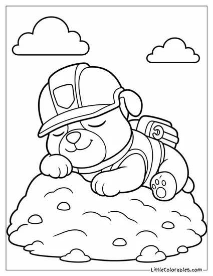 Rubble Sleeping on a Pile of Sand With His Helmet Over His Eyes Coloring Page