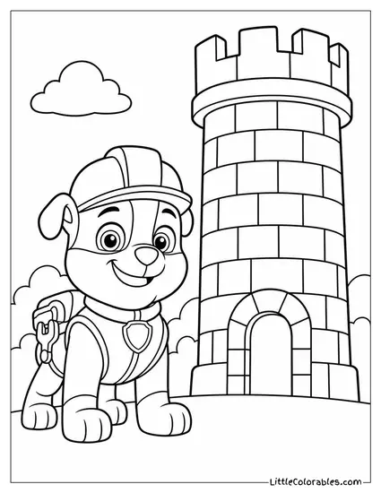 Rubble Standing Proudly Beside a Finished Tall Brick Tower Coloring Page