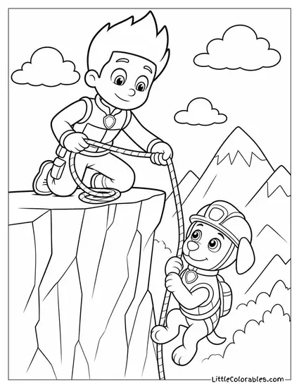 Ryder Lowering a Rope Down a Cliff During a Mountain Rescue Coloring Page
