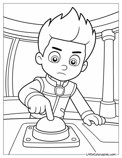 Ryder Pressing the Big Alert Button Inside the Lookout Tower With a Serious Face Coloring Page