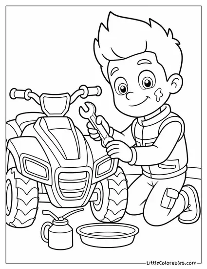 Ryder Repairing His ATV With a Wrench and Oil on His Cheek Coloring Page