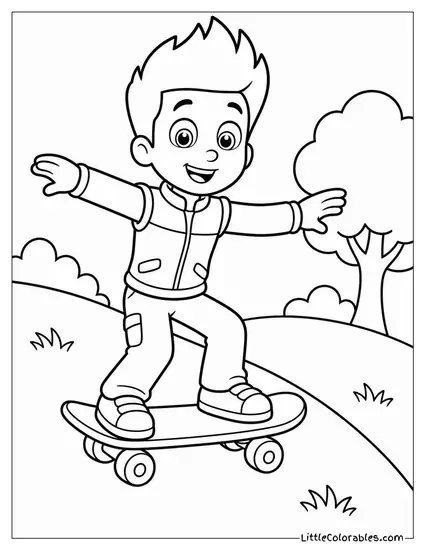 Ryder Riding a Skateboard Down a Gentle Hill With Arms Outstretched Coloring Page