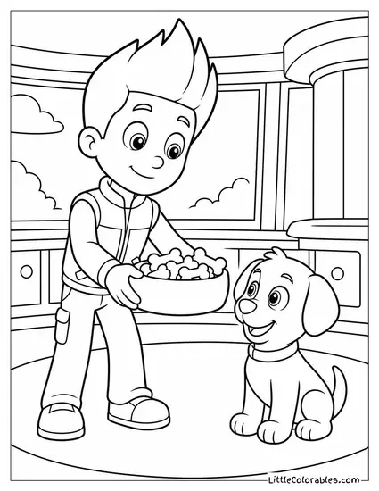 Ryder Serving a Bowl of Pup Treats at the Lookout Tower Kitchen Coloring Page