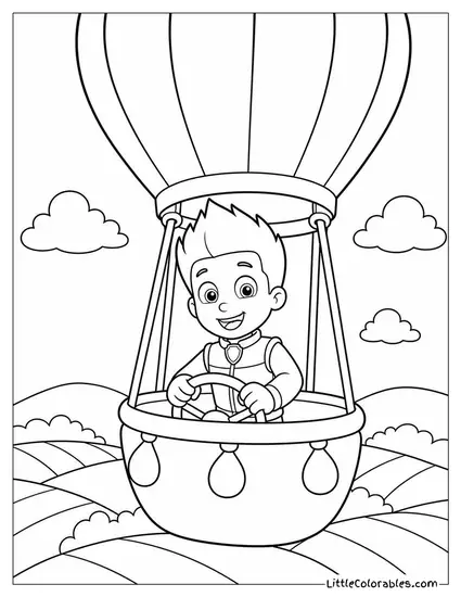 Ryder Steering a Hot Air Balloon Over a Patchwork Countryside Coloring Page