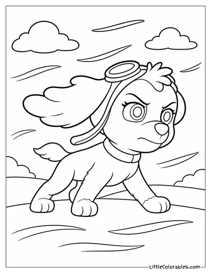 Skye Frowning With Determination as She Pushes Through a Strong Headwind Coloring Page