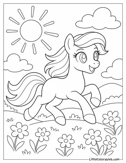 Sunny Starscout Galloping Through a Glowing Meadow Coloring Page
