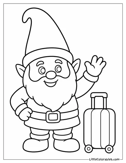 The Travelocity Gnome Posing Beside a Tiny Suitcase Coloring Page