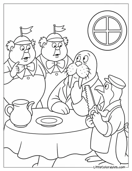 Tweedledee And Tweedledum Acting Out The Walrus And The Carpenter Story Coloring Page