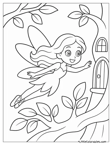 Vidia the Fast Flying Fairy Zooming Between Tree Branches Coloring Page