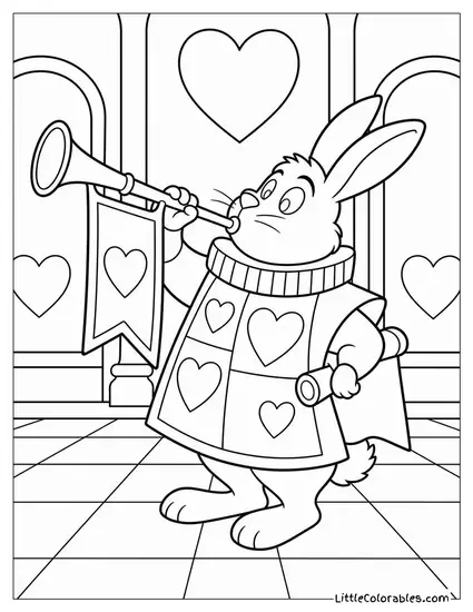 White Rabbit Blowing A Trumpet As The Royal Herald At Court Coloring Page