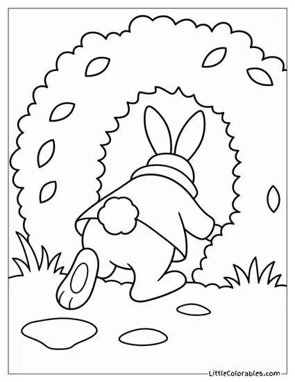 White Rabbit Disappearing Into A Hole In A Garden Hedge Coloring Page