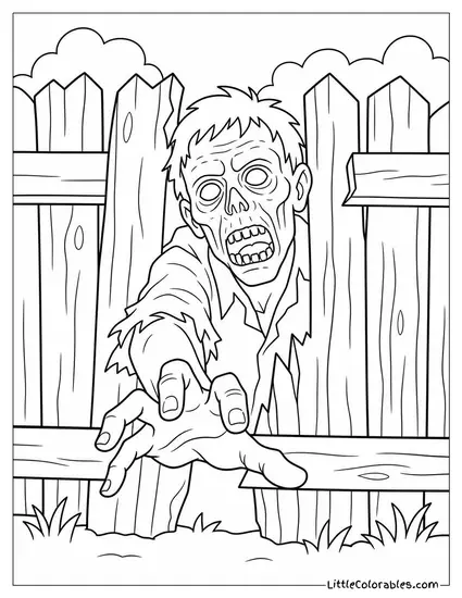 Zombie From Night of the Living Dead Reaching Through a Wooden Fence Coloring Page