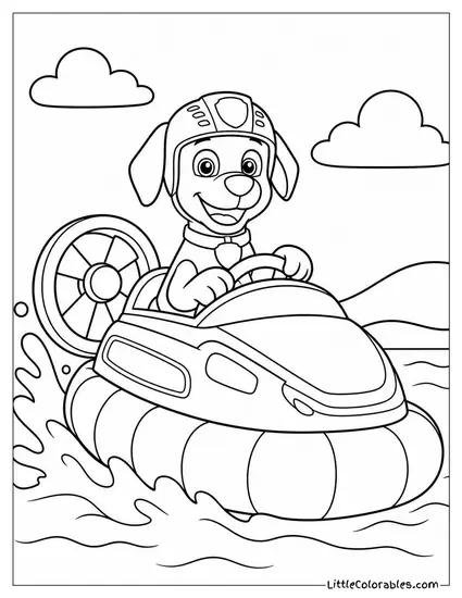 Zuma Driving His Hovercraft Across Sparkling Waves With a Big Happy Grin Coloring Page