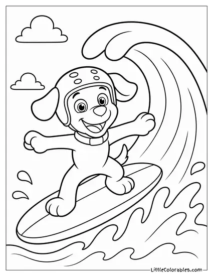 Zuma Surfing on a Giant Wave With His Arms Out and a Thrilled Expression Coloring Page